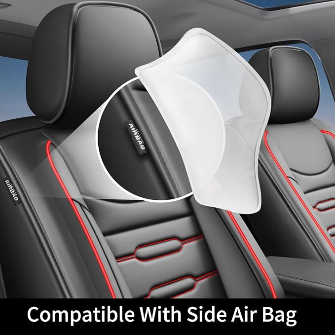 Fit HRV Car Seat Covers for Honda HR-V 2016-2024 2025 2026 - Upgraded Premium Waterproof & Breathable Leather, Airbag Compatible, All-Weather Seat Cushion Protector (Full Set, Black+Red)