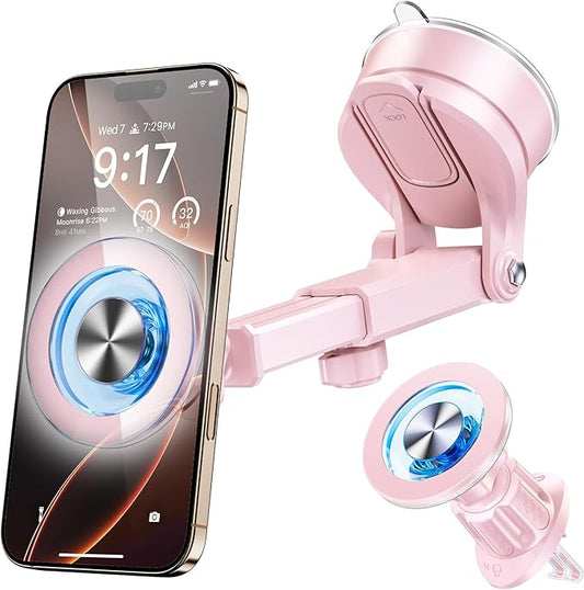 for MagSafe Magnetic Car Phone Holder [2026 Upgraded Strongest Magnet] Car Mount Suction Cell Stand for Dashboard Windshield Vent Compatible with iPhone 16/15/14/13/12/11 Android etc-Pink