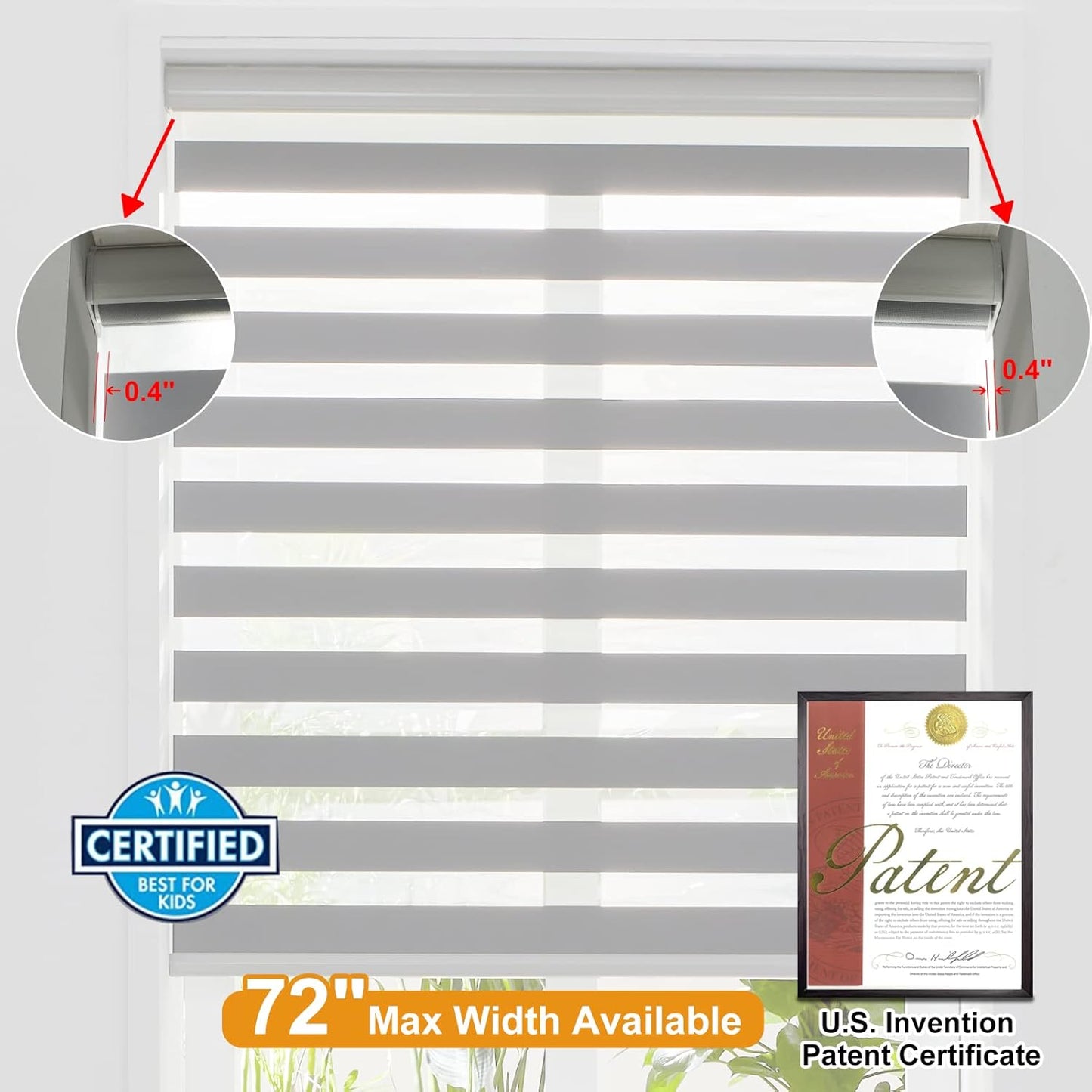 Persilux Cordless Zebra Blinds for Indoor Windows, Free-Stop Zebra Blinds Cordless, Light Filtering Sheer Shades Dual Layer for Day and Night, Zebra Roller Shades for Home (34.25" W X 47" H, Grey)