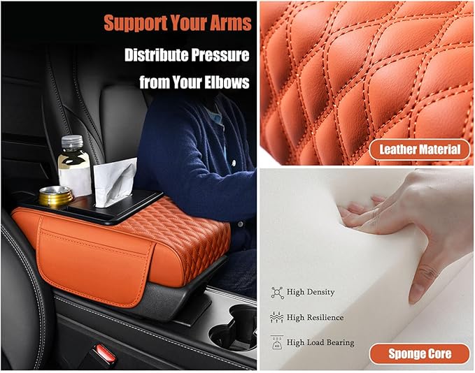 Car Armrest Center Console Cover for Toyota Prius (XW20) 2.Gen 2003 2004 2005 2006 2007 2008 2009 2010, Center Console Pad with Cup Holder, Multifunctional Armrest Cushion,A Black+Red
