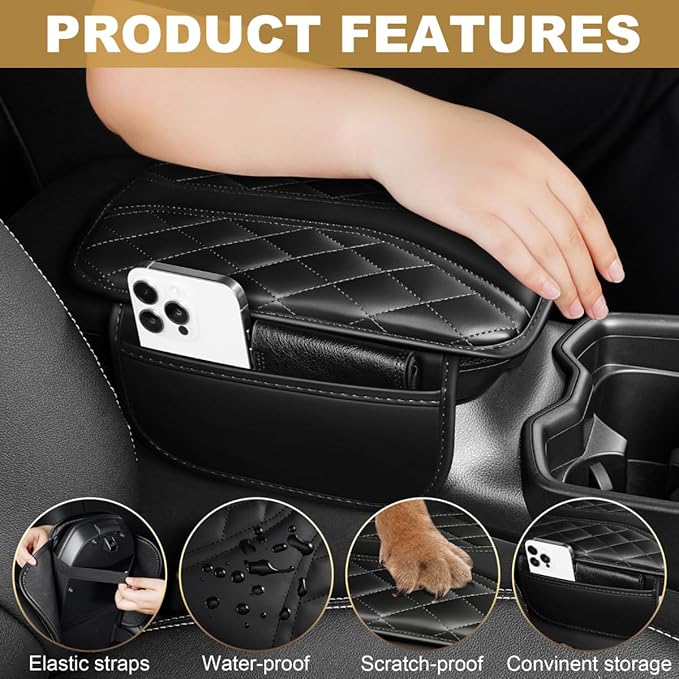 Center Console Cover Fit for 4Runner Scratch & Wear Resistant Waterproof Middle Console Cover with 2 Storage Bags(Black)