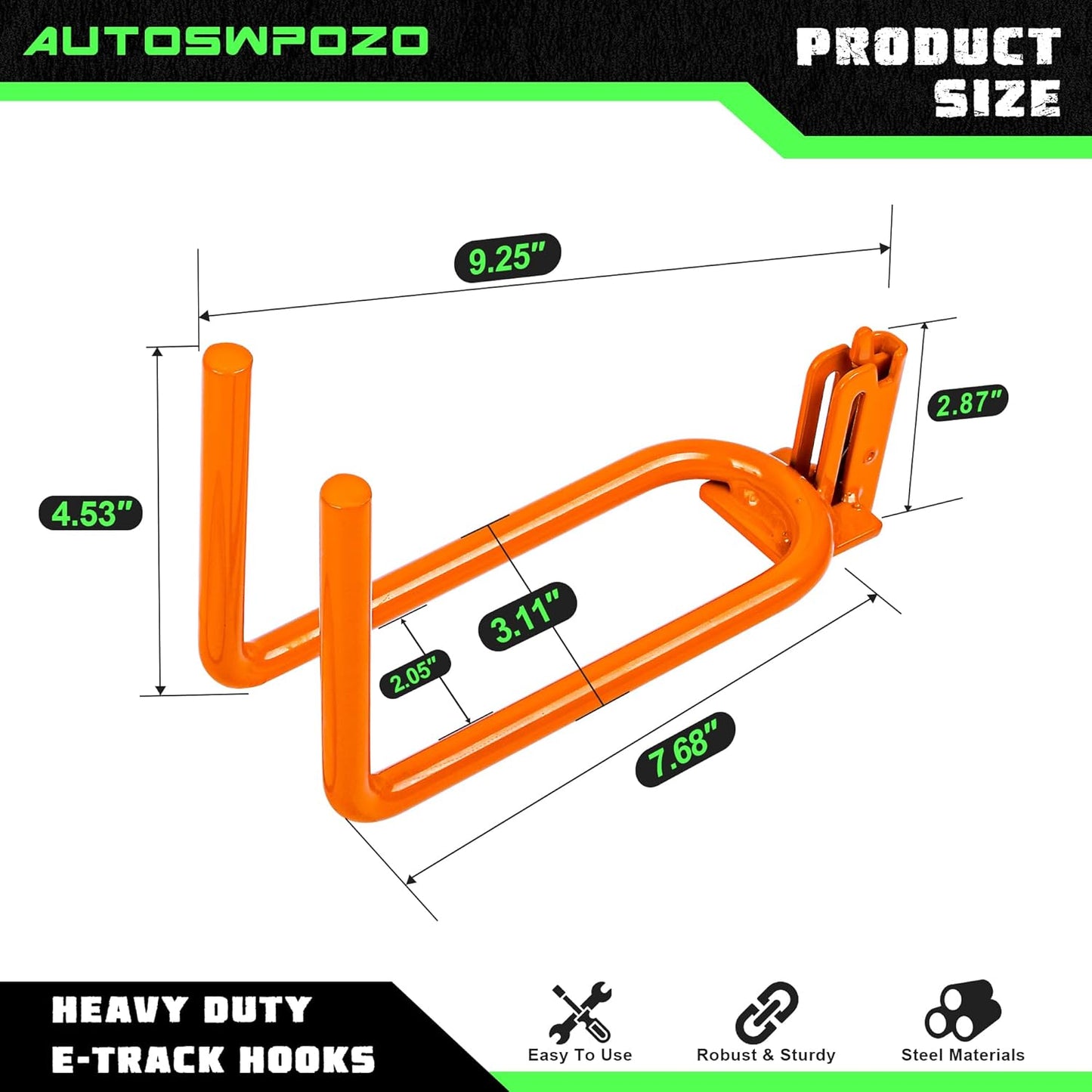 4-Pack E-Track Heavy Duty Shovel/Tool Hanger, E Track Hooks for Tools, Rakes, Spades in Trailers, Trucks, Workshop and Warehouse with E-Tracks, E Track Accessories Tool Holder (Orange)
