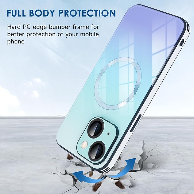 Guppy Compatible with iPhone 14 with MagSafe Case, Magnetic Gradient Case with MagSafe Charging, Gradient Glass Back Cover with Lens Film-Black