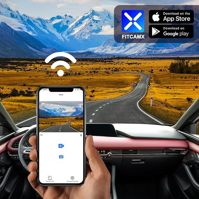 Fitcamx Front 4K+Rear 1080P Dash Cam Adapts for Mazda 3 2024-2026 (Connects to Sunroof/OBD), Integrated OEM Look, Dual HD Video, WiFi & APP, Loop Recording, Parking Sensor, Easy to Use, 128GB Card