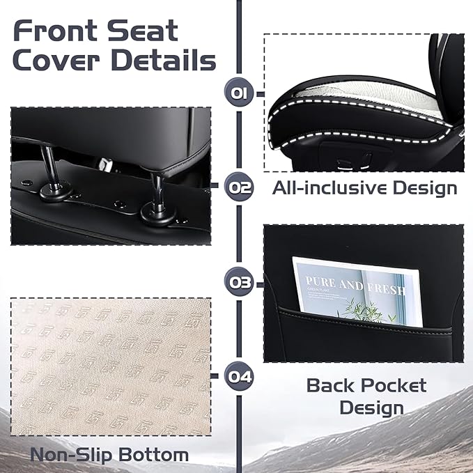 Truck Seat Covers for Ram 1500 2009-2026, Waterproof Premium Leather Full Coverage Car Seat Cover, Muscle Sport Style Auto Interior Seat Cover Sets (Full Set/Black White)