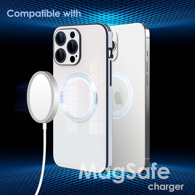 Guppy Compatible with iPhone 13 Pro Max Case Magnetic, with Full Camera Lens Protector [Compatible with MagSafe] Scratch Resistant Gradient Glass Back Cover Phone Case-White