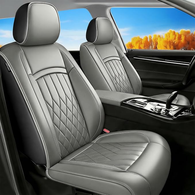 Fit Elantra Car Seat Covers for Hyundai Elantra 2017-2025 2026 - Premium Leather, Waterproof, All-Weather, Airbag Compatible, Anti-Slip, Breathable, Seat Protectors, Full Set, Gary