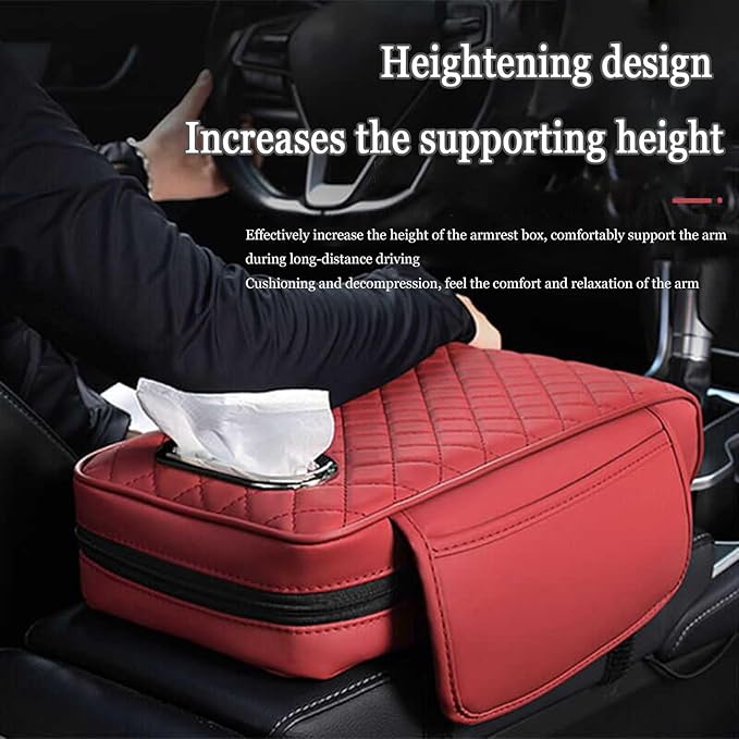 Car Center Console Cover for Fiat 500L (Type 330) 2012-2021, Leather Car Arm Rest Cover, Car Armrest Cushion with 2 Storage Bags Car Center Console Armrest Pad,A Beige