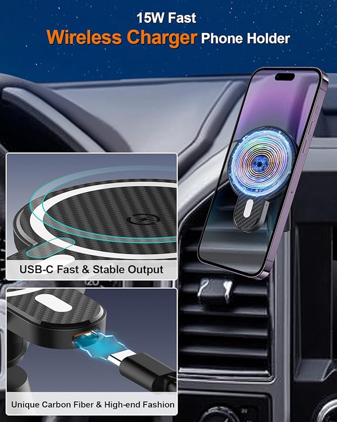 PZK Car Phone Holder for Chevy Trax 2024 2025 Accessories Custom Air Vent Chevy Car Phone Mount Magnetic 15W Fast Wireless Charger Hands Free 360° Rotation Automobile Phone Cradles