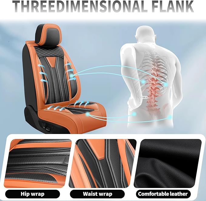 Fit Kona Car Seat Covers for Select Hyundai Kona 2018-2025 2026. Premium Leather, Waterproof， Breathable, Scratch-Resistant & All-Weather Seat Cushion Protector (Full Set, Orange&Black)