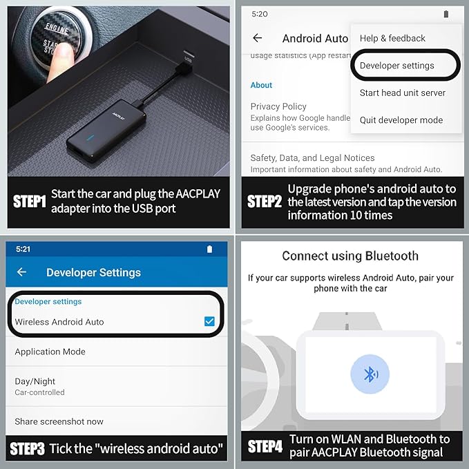 AACPLAY Wireless Android Auto Car Adapter Converts Wired Android Auto to Wireless, Android Auto Dongle Wireless for AA Smarphone, USB Type-A or Type-C Plug-in