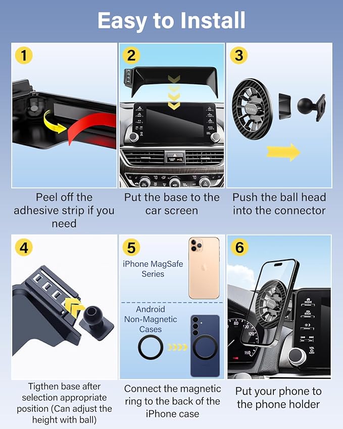 Magnetic Phone Mount for Toyota Grand Highlander/Grand Highlander Hybrid 2024-2026 Accessories 12.3-inch Screen Fixed Clip, Automobile Cradles Magnets Cell Phone Holder Compatible with MagSafe