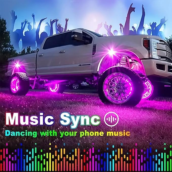 RGB Rock Lights, 8 Pods 36 LEDs SMD Chips Super Bright App Control Underglow Neon Light Exterior Chassis Wheel Well Glow Kit for Off Road Cars Trucks Jeep SUV UTV ATV RZR Golf Cart