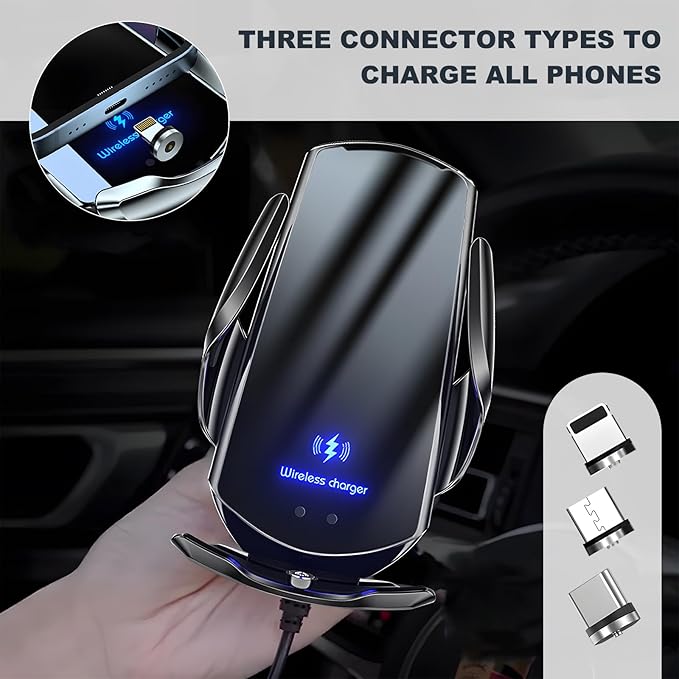 Wireless Car Charger, 15W Fast Charging Mount Electric Induction Car Phone Holder, Universal Auto-Clamping Magnetic Charger Air Vent Mount Bracket for Most Smartphones (Silver)