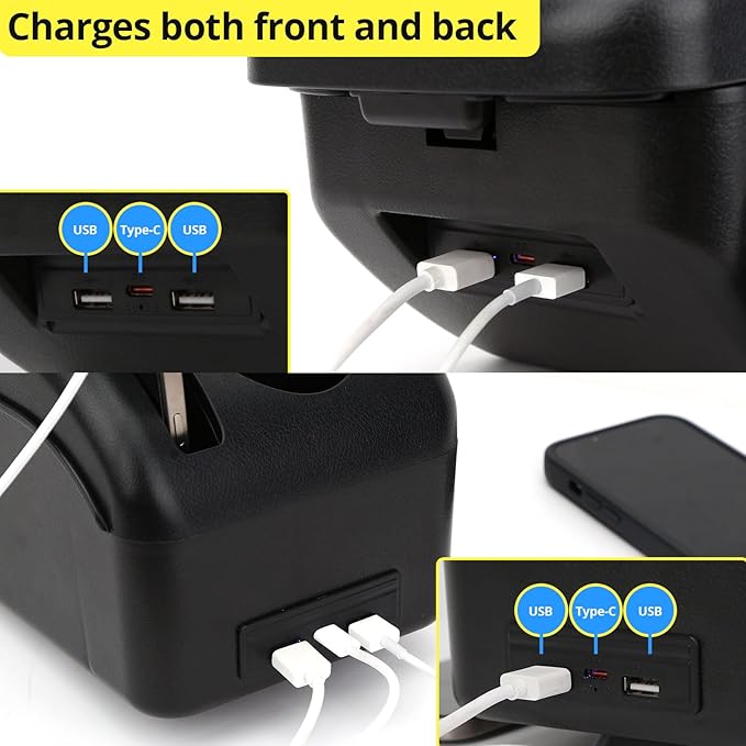 AULPHIKE Compatible with Nissan Note Armrest E-Power Car Center Console Organizer Armrests Double Layer Storage with USB Ports（Carbon Fiber Style）