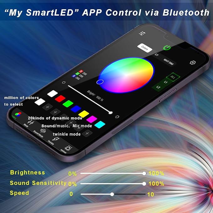 AZIMOM Mini 6W Twinkle 450pcs 0.03in 9.8ft Fiber Optic Starlight Headliner Kit for Car Home End Glow Fiber Strands Sound-Activated APP& Remote Control Starlight Engine