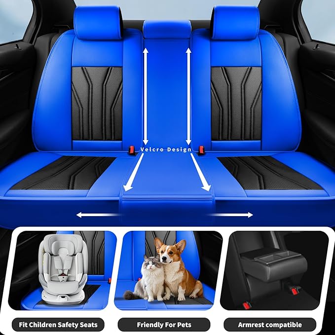 Fit Prius Car Seat Covers for Toyota Prius 2001-2025 2026 -Full Set Premium Leather, Waterproof, Breathable，All-Weather Seat Cushion Protecto & Airbag Compatible, 5-Seats Blue & Black