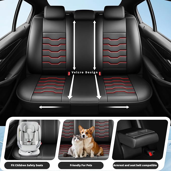 Fit CRV Car Seat Covers Premium Leather for Honda CRV cr-v 2011-2025 2026. Waterproof， Breathable, Scratch-Resistant & All-Weather Seat Cushion Protector (Front Seat,Red Line Black)