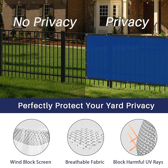 Windscreen4less Privacy Fence Screen Heavy Duty Windscreen Fencing Mesh Fabric Shade Net Cover with Brass Grommtes for Outdoor Wall Garden Yard Pool Deck, 8'x102' Blue