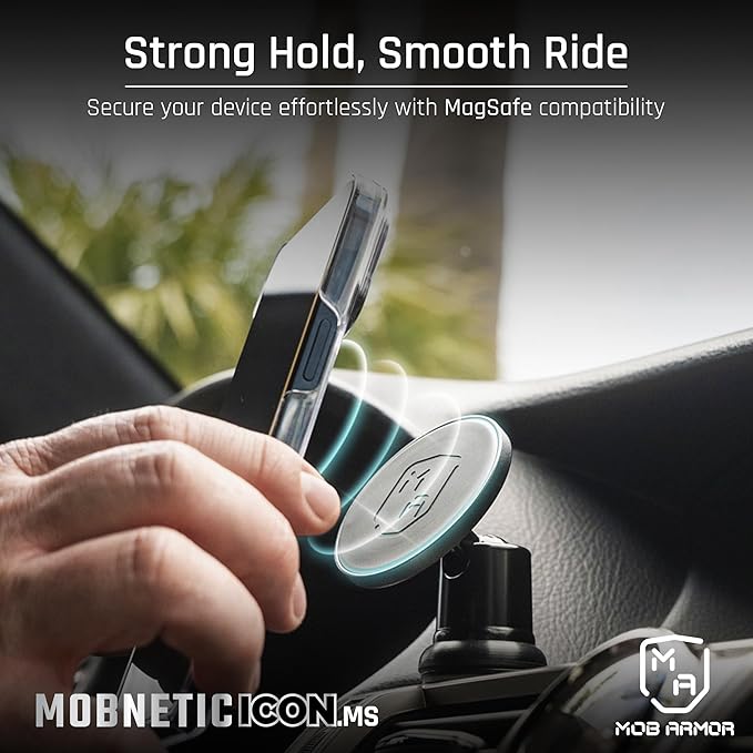 Mob Armor MobNetic Icon.MS MagSafe Compatible Phone Mount, Magnetic Phone Holder for Car w/ 90lb Pull Force, 90º Tilt & 360º Rotation, Aluminum Build, Compatibility for iPhone & Android (Bronze)