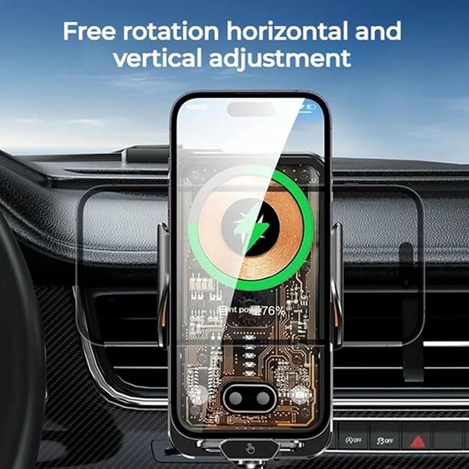 Chirsfairy 66W Fast Car Wireless Charger, 2024 New 66w Car Navigation Support Frame, Super Fast Charge Car Phone Holder, Automatic Clamping Induction Car Mobile Holder, Charging Phone Holder(Black)