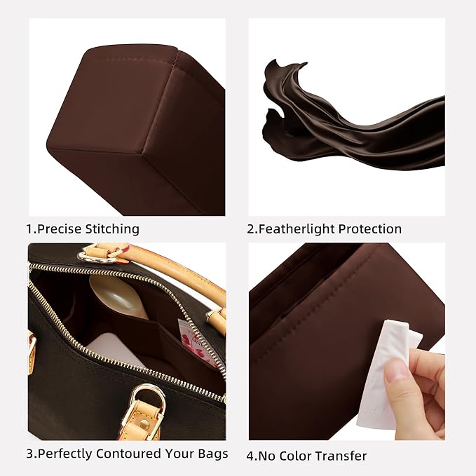 DGAZ Silk Purse Organizer Insert Fits LV Speedy 16/20/25/30/35/45 bags，Silky Smooth Bag Organizer，Luxury Handbag & Tote Shaper（Global Brown，SP45）