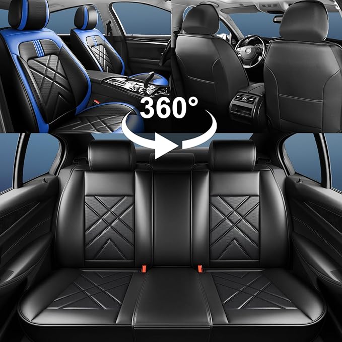 CX-30 Car Seat Covers Fit for Mazda CX-30 2020-2026, Full Coverage Premium Leather Waterproof Breathable Seat Covers, Automotive Seat Protectors, Airbag Compatible(Full Set Seats, Black-Blue)
