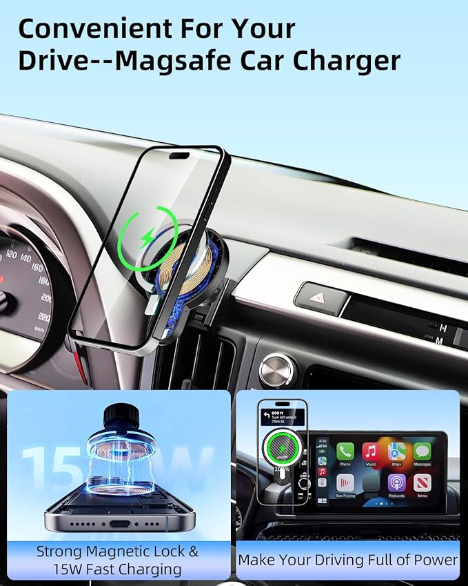 PZK Car Phone Mount for Toyota Tacoma 2016 2017 2018-2022 2023 Accessories Custom Air Vent Phone Holder Magnetic 15W Fast Wireless Charger Hands Free 360° Rotation Cell Phone Automobile Cradles