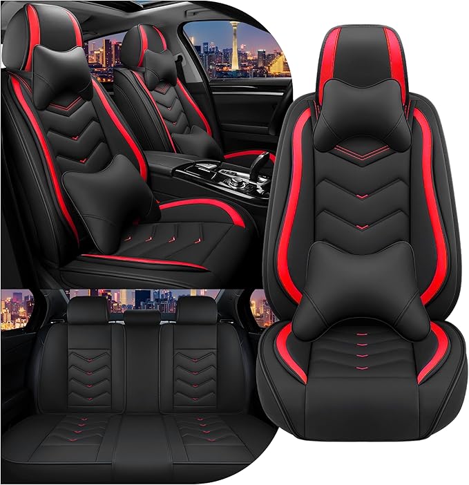 CTDS Car Seat Covers for Chevy Malibu 2000-2026, Stylish Sport Seat Cover, Premium Nappa Leather Car Seat Cover. Automobile Seat Covers Sets.(Luxury 5 Seats/Black Red)