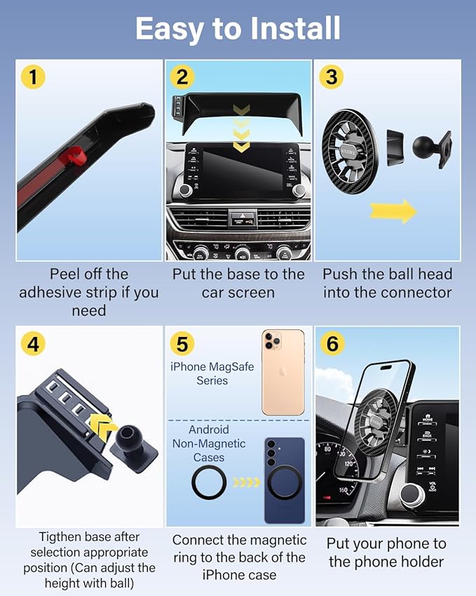 Car Phone Holder for Toyota C-HR CHR 2019-2022 Accessories 8-Inch Screen Fixed Clip, Automobile Cradles Magnetic Phone Mount Compatible with MagSafe, Strong Magnets Cell Phone Base (Magnetic)