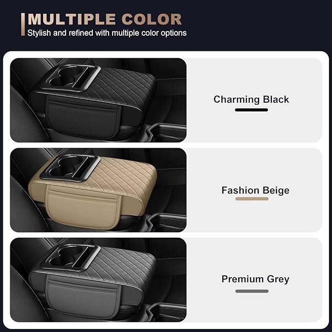 Center Console Cover Fit for Tacoma Faux Leather Car Armrest Cushion with Storage Bags, Cup Holder ＆ Phone Storage Multifunctional Middle Console Cover(Grey)
