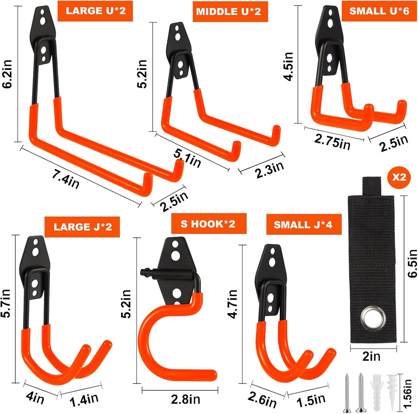 Garage Hook Heavy Duty Wall Storage Hangers, 20 Pack Garage Storage Hooks Steel Tool Orange for Ladders, Ropes, Garden Tools