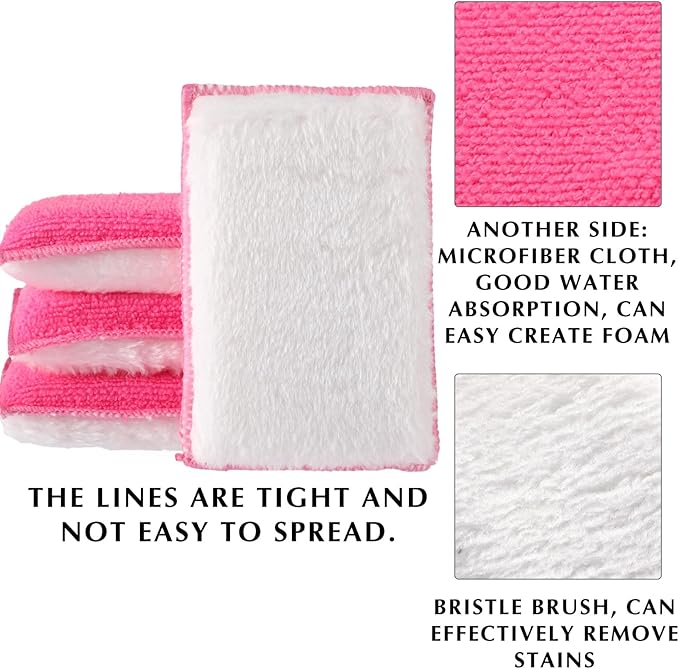 Mudder 8 Pcs Car Interior Scrubbing Sponge 5'' x 3'' Fiber Car Wax Applicator pad Household Cleaning Sponges for Leather Seat Couch Cleaning (Pink White)