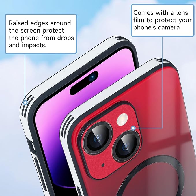 Guppy Compatible with iPhone 15 Plus Case Magnetic, with Full Camera Lens Protector [Compatible with MagSafe] Scratch Resistant Gradient Glass Back Cover Phone Case-Red