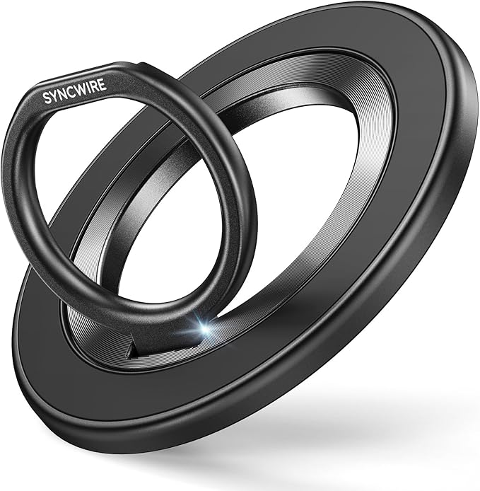 SYNCWIRE Magnetic Phone Ring Holder for MagSafe, 360° Rotation Cell Phone Grip Stand Finger Ring Kickstand Two-Sided Magnet Compatible with iPhone 17 Pro Max 16 15 14 13 12 MagSafe Accessories