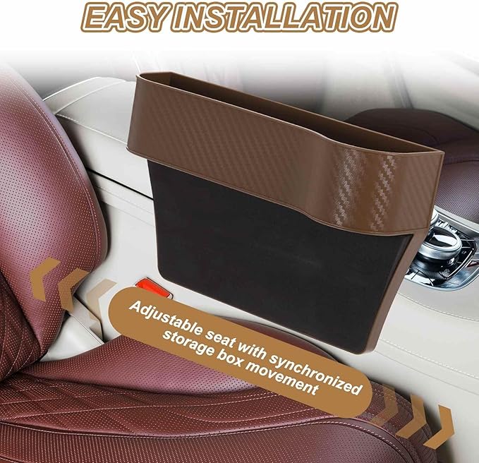 HARFINGTON 2pcs Car Seat Gap Filler Organizer 10.2 x 6.5 x 3.1 Inch ABS+Leather Universal Car Organizer Storage Box Between Seat and Console (Left+Right) with Cup Holders for Phone, Brown