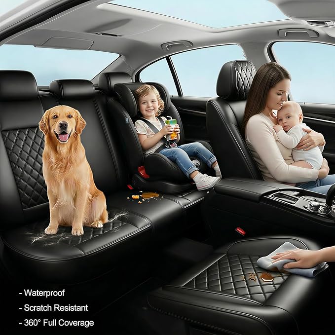 Fit for Venue Seat Covers Compatible with Hyundai Venue 2020-2026 - Waterproof Breathable Leather Automotive Seat Cushions Protector,Airbag Compatible,Full Set 5 Seats(Black)