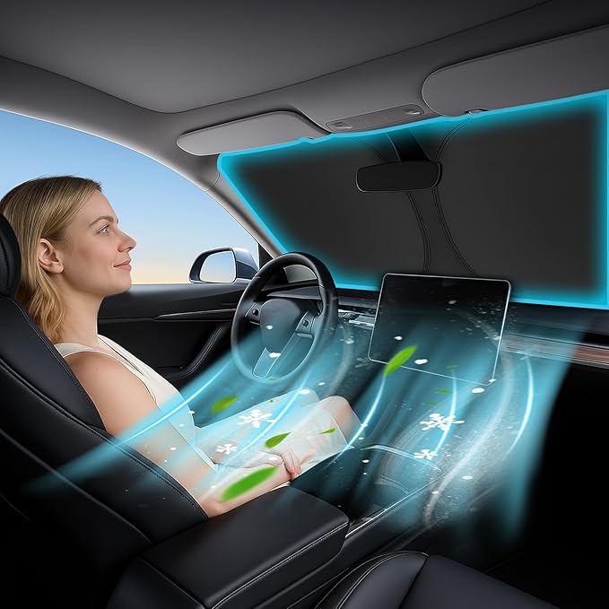 Windshield Sunshade for Subaru Forester 2019-2023, 2024, 2025, 2026 - Innovative No-Light-Pass Technology, Mirror Cut-Out, Blocks 99% UV Rays, Fade-Resistant, Easy-Fold Forester Windshield Sun Shade