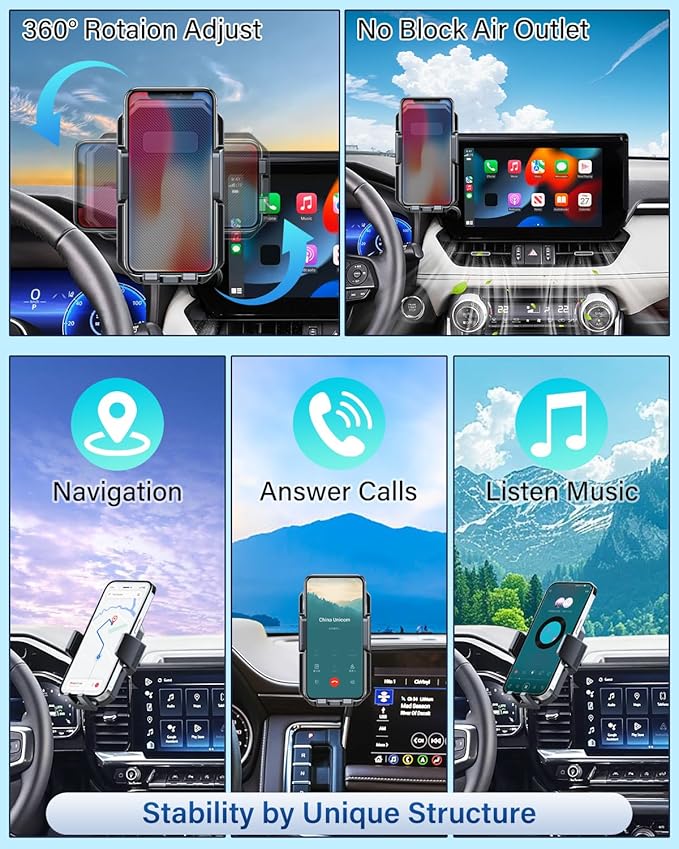 PZK Car Phone Holder for Ford Maverick 2022 2023 2024 Accessories Auto Lock Car Phone Mount with Cubby Insert Stroage Box Trunk Dash Mount Hands Free 360° Rotation