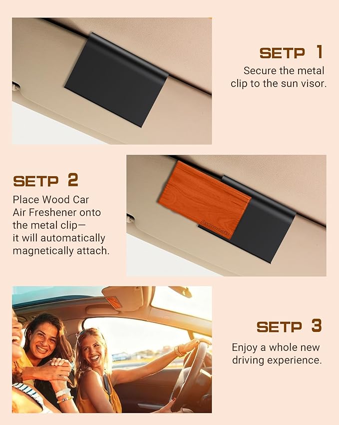 Car Air Freshener-The Original Wood Air Freshener for Visor Clip - Long Lasting Car Odor Eliminator and Scent Diffuser for Cabin, Truck & SUV-Includes 1 Metal Clips-Cabana