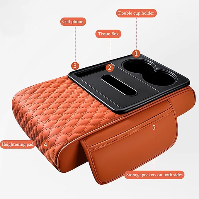 Car Armrest Center Console Cover for Hyundai Santa Fe 2000–2025, Center Console Pad with Cup Holder, Multifunctional Armrest Cushion,C Coffee
