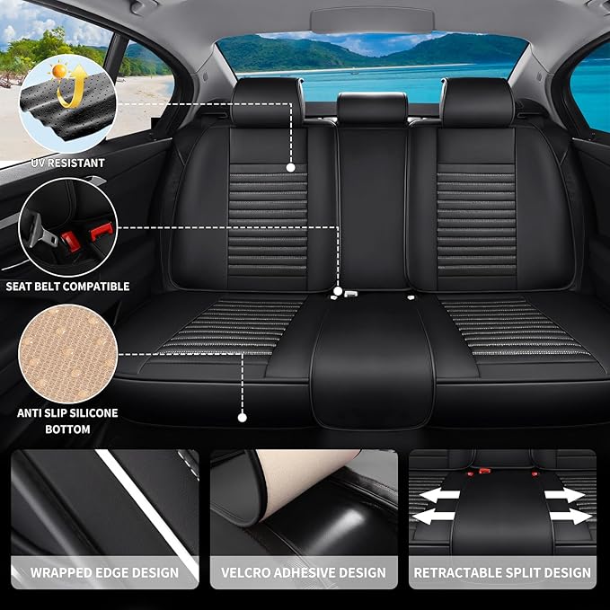 Car Seat Covers Full Set Fit for Toyota Avalon 1997-2022, Premium Faux Leather Car Seat Protector, Breathable, Anti-Slip, Comfortable & Durable (Black&White,Full Set)