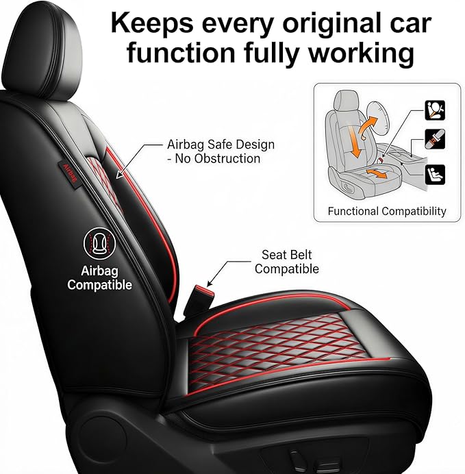Fit for Equus Seat Covers Compatible with Hyundai Equus 2011-2016 - Waterproof Breathable Leather Automotive Seat Cushions Protector,Airbag Compatible,Full Set 5 Seats(Redline)