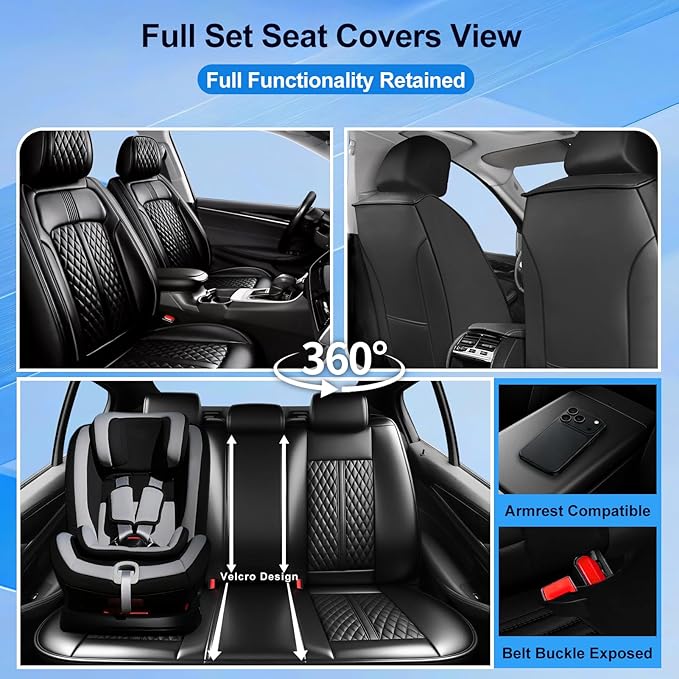 Fit Cruze Car Seat Covers (Front Pair) for Select Chevrolet/Chevy Cruze 2011-2019 - Premium Full Coverage Leather, Airbag Compatible, Waterproof & All Weather Seat Cushion Protector, Black