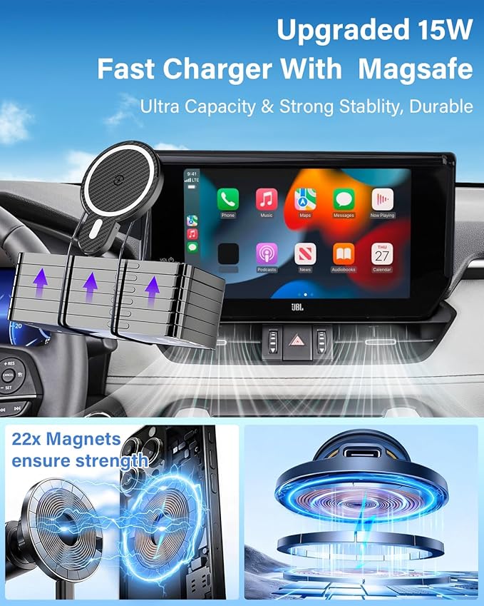 PZK Car Phone Mount for 2022-2025 2026 Chevrolet Silverado 1500/GMC Sierra 1500 LT/RST/ZR2/LTZ/LT Trail Boss Accessories 13.4-Inch Screen Chevy Car Phone Holder Magnetic 15W Fast Wireless Charger