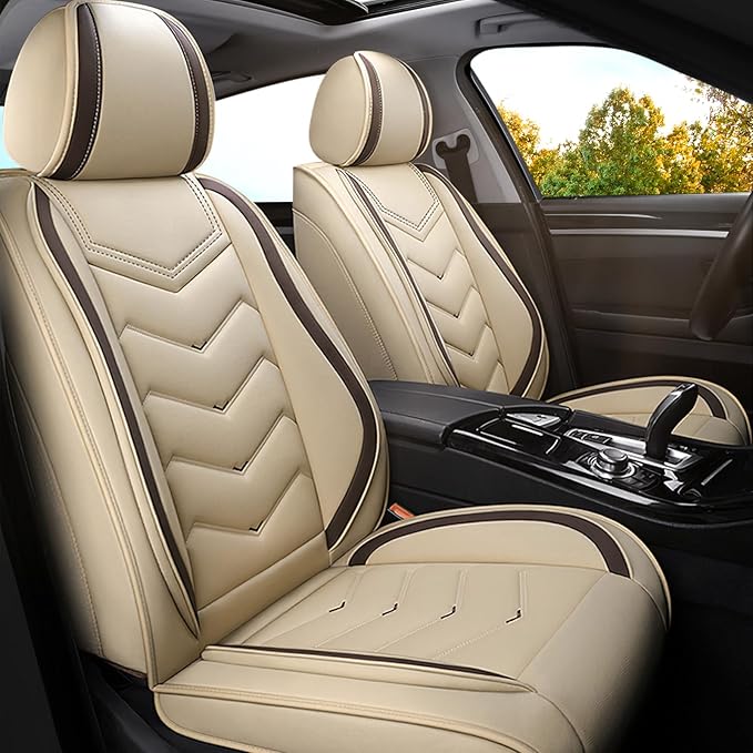 Car Seat Covers for VW Eos 2007-2016, Premium Nappa Leather Car Seat Cover, Stylish Sport Seat Covers， Automobile Seat Cover Sets.(Standard 2 Seats/Beige)