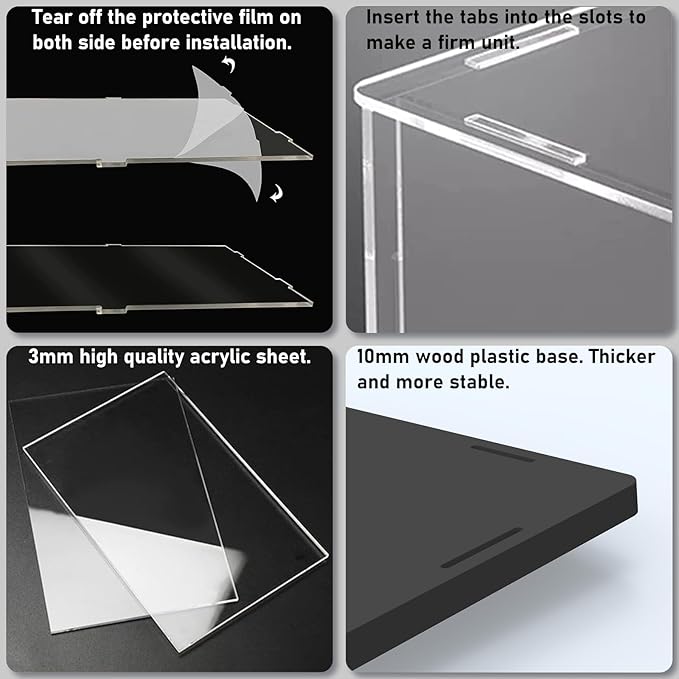 Choowin Acrylic Display Case for Zimomo Display for Labubu Display, 24 inch Tall Assemble Dustproof Display Box, Thickened Large Clear Display Cases for Collectibles Figures Dolls (Black Base)
