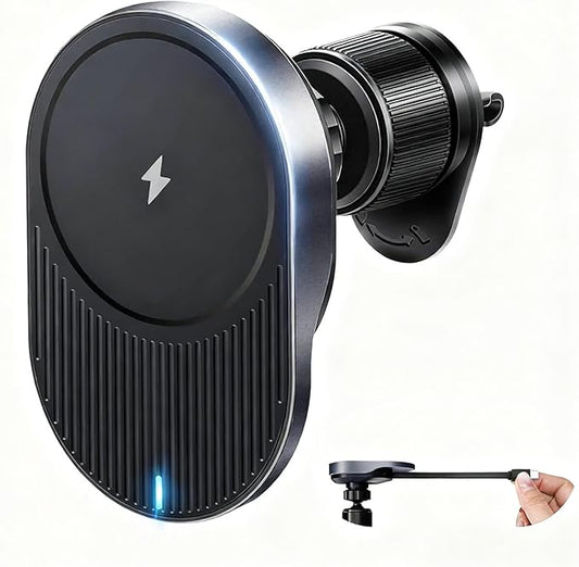 for MagSafe Car Mount Charger, 15W Fast Wireless Cars Charger with Retractable Charging Cable, Magnetic Car Phone Holder for iPhone 17/16/15/14/13/12 Series (Plus & Mini) (Black)