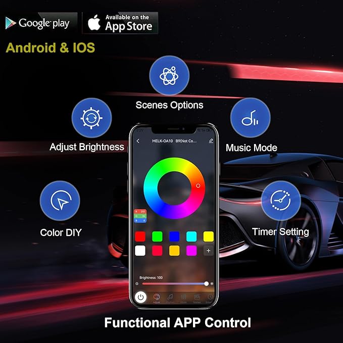 Underglow Car Lights, 4 pcs RGB-IC Smart LED Lights with APP and Remote Control, 16 Million Colors DIY Sound Active Function Music Mode, Underglow Kit for Car, SUVs, Trucks (Dream Color)
