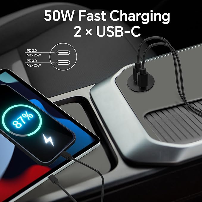 50W 12V USB Outlet Dual 25W USB-C Charger PD 3.0 Aluminum Fast Charging Socket, Replacement Car Charger Accessories for RV Camper Trailer Truck Boat Golf (2Pcs)